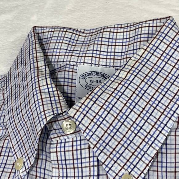 Brooks Brothers Dress Shirt Mens 15-34 Regent Non Iron Supima Grid Check *FLAWS - Picture 6 of 11